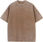 Unisex Cotton Oversized Tee - Loose Wash Solid Basic Top, Short Sleeve Crew Neck for Casual Everyday Layering - Small