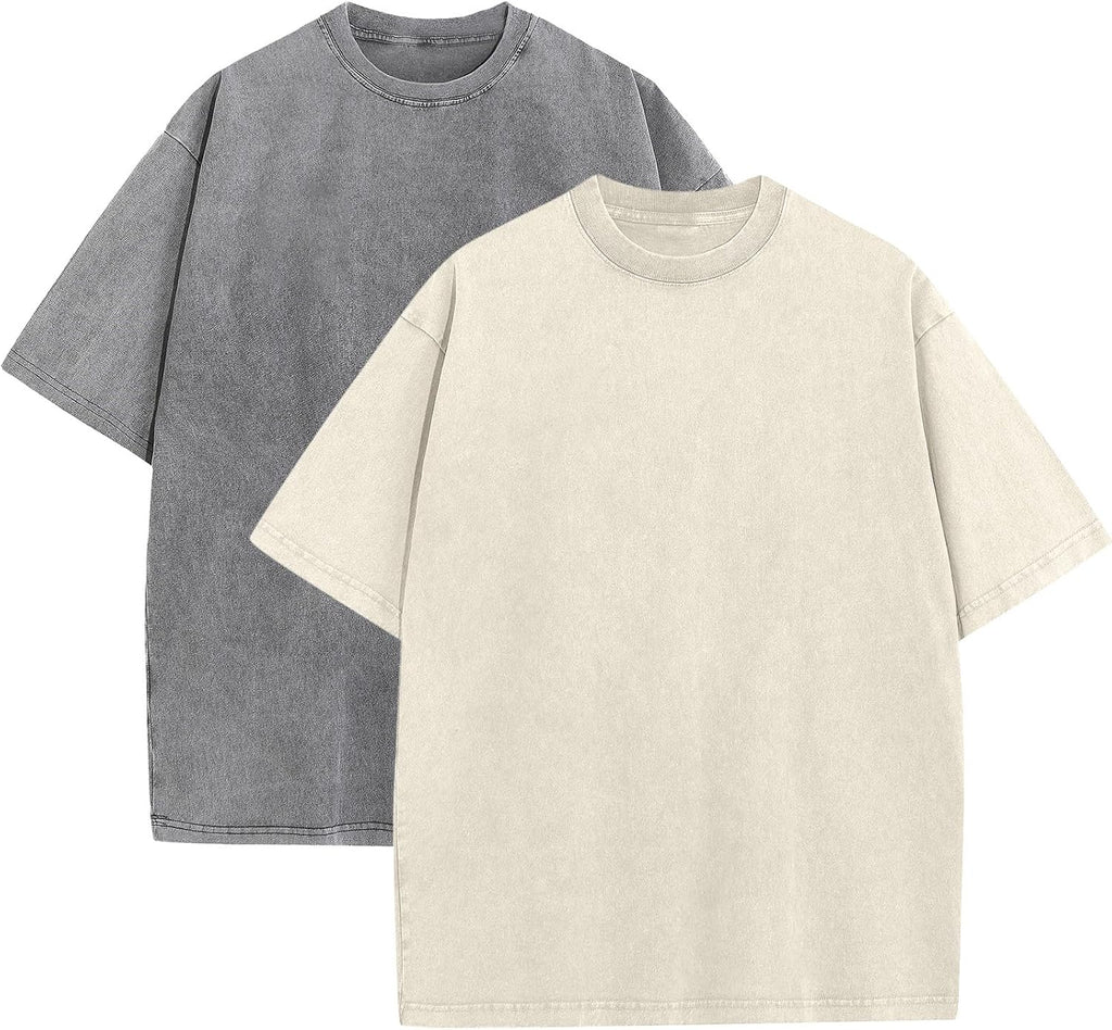 Men's Acid Wash Oversized Tee - Loose Fit Short Sleeve Vintage Streetwear Shirt with a Faded Mottled Finish - Medium