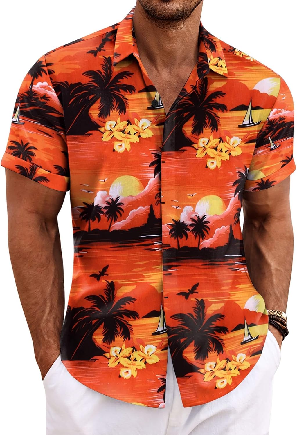 Men's Linen Blend Short Sleeve Shirt - Button Down Casual Fit, Lightweight and Breathable for Summer Beach Weddings - La