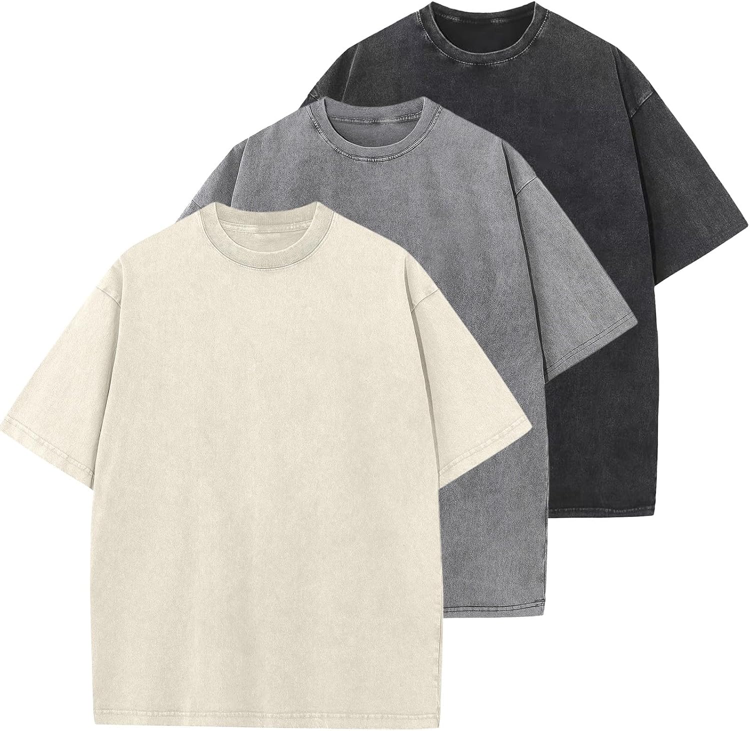 Unisex Cotton Oversized Tee - Loose Wash Solid Basic Top, Short Sleeve Crew Neck for Casual Everyday Layering - Large