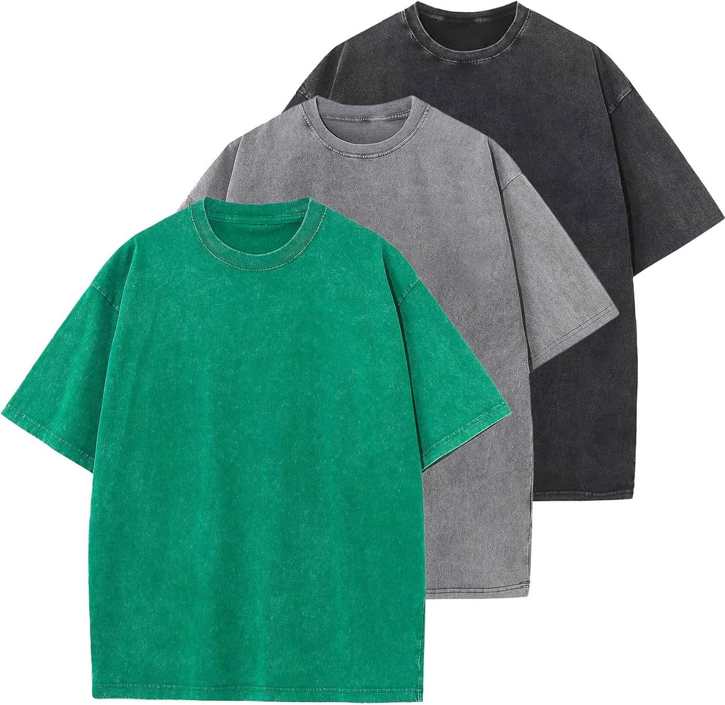 Unisex Cotton Oversized Tee - Loose Wash Solid Basic Top, Short Sleeve Crew Neck for Casual Everyday Layering - Large