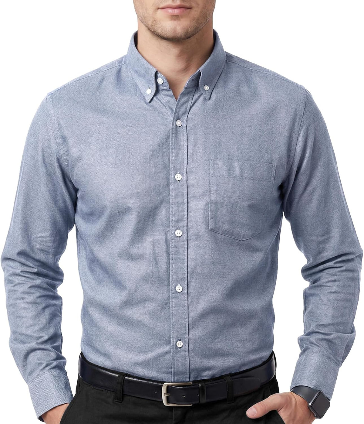 Men's Oxford Cotton Dress Shirt - Long Sleeve Regular Fit, Pre-Shrunk Button Down with Chest Pocket for Work - Small