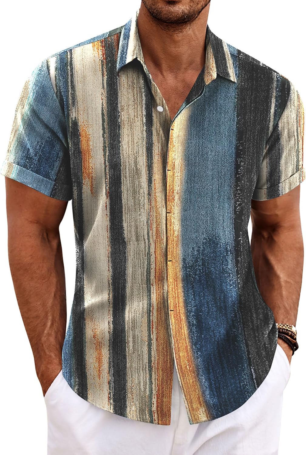 Men's Linen Blend Short Sleeve Shirt - Button Down Casual Fit, Lightweight and Breathable for Summer Beach Weddings - La