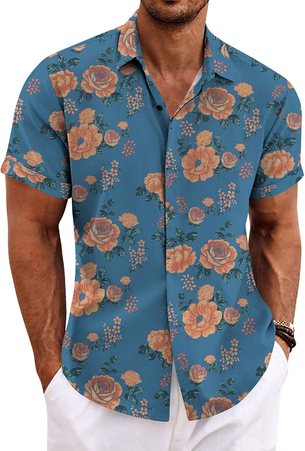 Men's Linen Blend Short Sleeve Shirt - Button Down Casual Fit, Lightweight and Breathable for Summer Beach Weddings - La