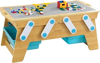 KidKraft Building Bricks Play N Store Wooden Table with 200+ Bricks, 3 Bins
