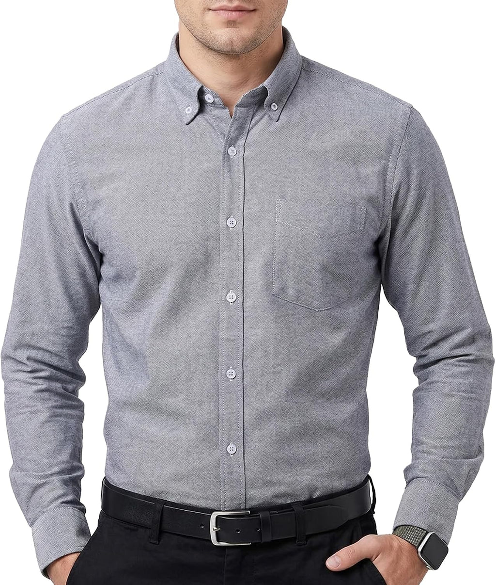 Men's Oxford Cotton Dress Shirt - Long Sleeve Regular Fit, Pre-Shrunk Button Down with Chest Pocket for Work - Medium