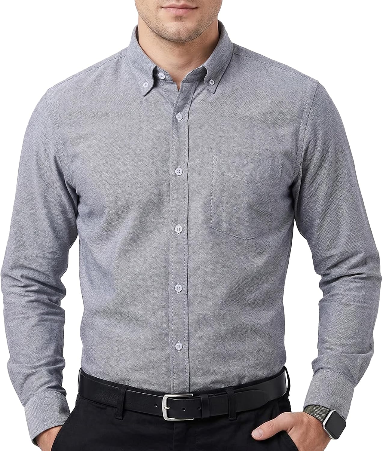 Men's Oxford Cotton Dress Shirt - Long Sleeve Regular Fit, Pre-Shrunk Button Down with Chest Pocket for Work - Medium