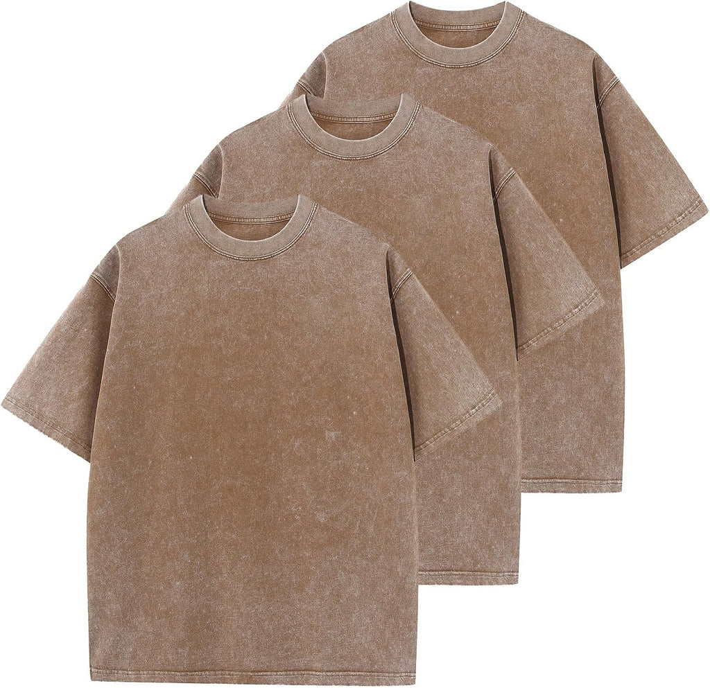 Unisex Cotton Oversized Tee - Loose Wash Solid Basic Top, Short Sleeve Crew Neck for Casual Everyday Layering - Large
