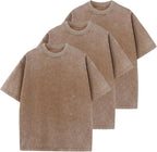 Unisex Cotton Oversized Tee - Loose Wash Solid Basic Top, Short Sleeve Crew Neck for Casual Everyday Layering - Large