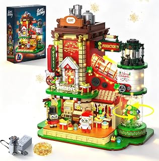 Christmas Style Gift Factory Building Kits with LED Light for Adults