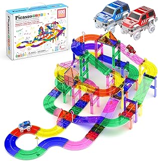 PicassoTiles 100 Piece Magnetic Tiles Race Track Toy Creative Building Set