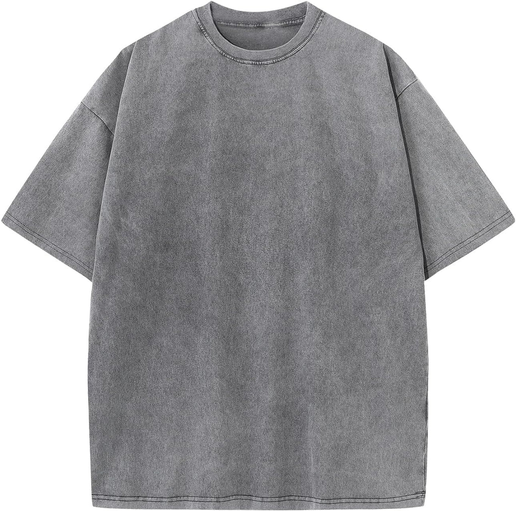 Unisex Washed Cotton Oversized Tee - Loose Baggy Fit, Short Sleeve Vintage Streetwear Top for Daily Layering - Medium