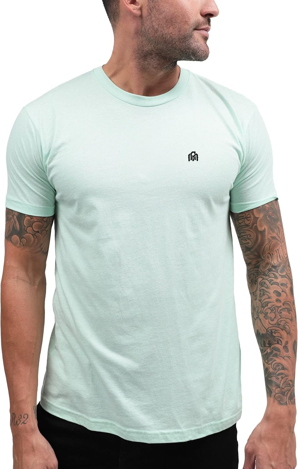 Men's Cotton Blend Crew Neck Tee - Athletic Fit with 4-Way Stretch and a Tag-Free Collar for Gym and Daily Wear - Logo (