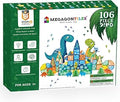 MEGAGONTILES Dinosaur Magnetic Tiles Set 106PCS STEM-Authenticated Magnet Building Blocks with Dinosaur Animals Educational C