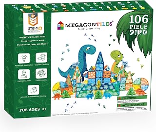 MEGAGONTILES Dinosaur Magnetic Tiles Set 106PCS STEM-Authenticated Magnet Building Blocks with Dinosaur Animals Educational C