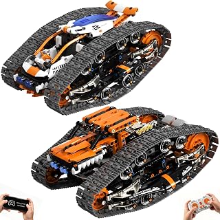 HPROMOT 2 in 1 STEM Crawler Robot Building Kit, App & 2.4G Remote Control Transformable Tracked Vehicle Coding Technic Blocks