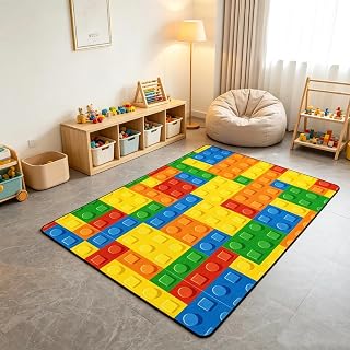 jejeloiu Building Blocks Decorative Carpet Area Rug 5'x7' Kids Boys Girls Colorful Geometric Living Room Rugs for Bedroom Are