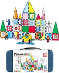PicassoTiles 100PC Magnetic Tiles Construction Building with Carrying Case Included Block Set with Car, 8 Sets of Characters 