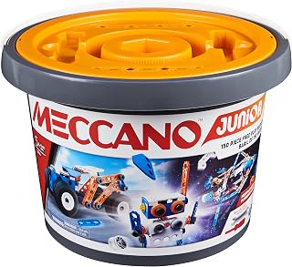 MECCANO Junior, 150 pcs Bucket STEAM Model Building Kit for Open-Ended Play