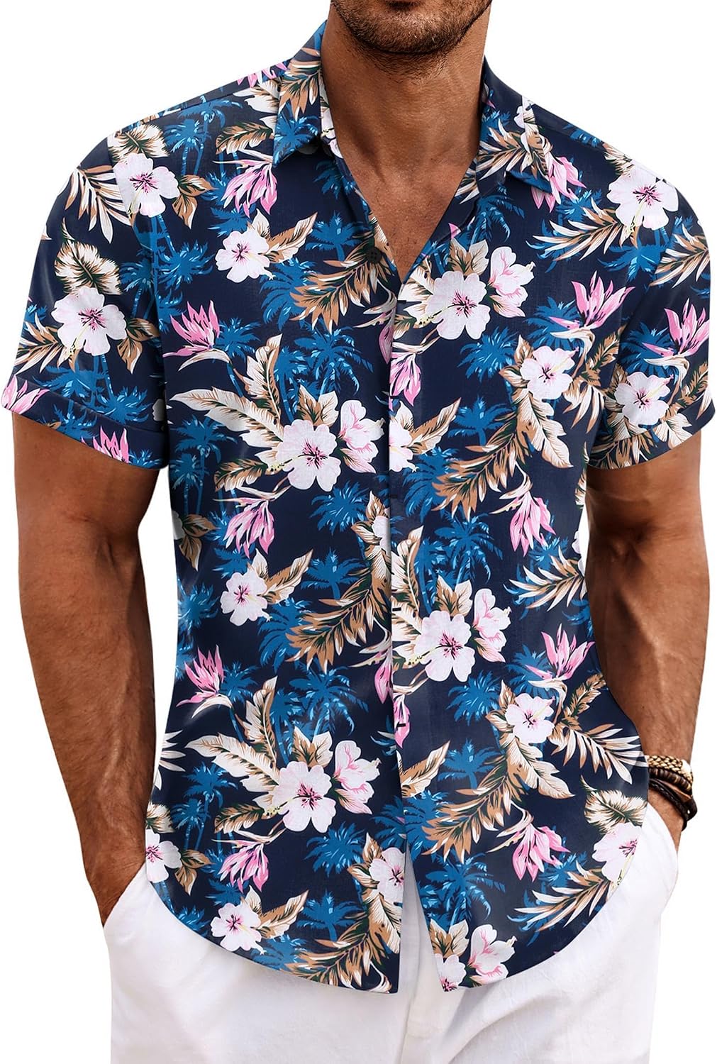 Men's Linen Blend Short Sleeve Shirt - Button Down Casual Fit, Lightweight and Breathable for Summer Beach Weddings - Me