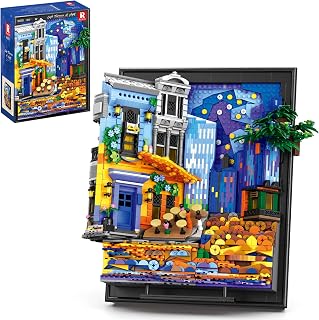 Reobrix Van Gogh Café Terrace at Night Building Set with LED Lights, 2678 PCS 3D Wall Art Building Kit with Frame for Adults,