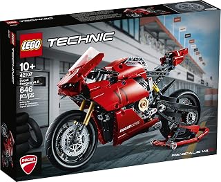 LEGO Technic Ducati Panigale V4 R Motorcycle 42107 Building Set - Collectible Superbike Display Model Kit with Gearbox and Wo