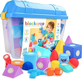 Blockaroo Magnetic Foam Building Blocks 40-Piece Set with Storage Chest