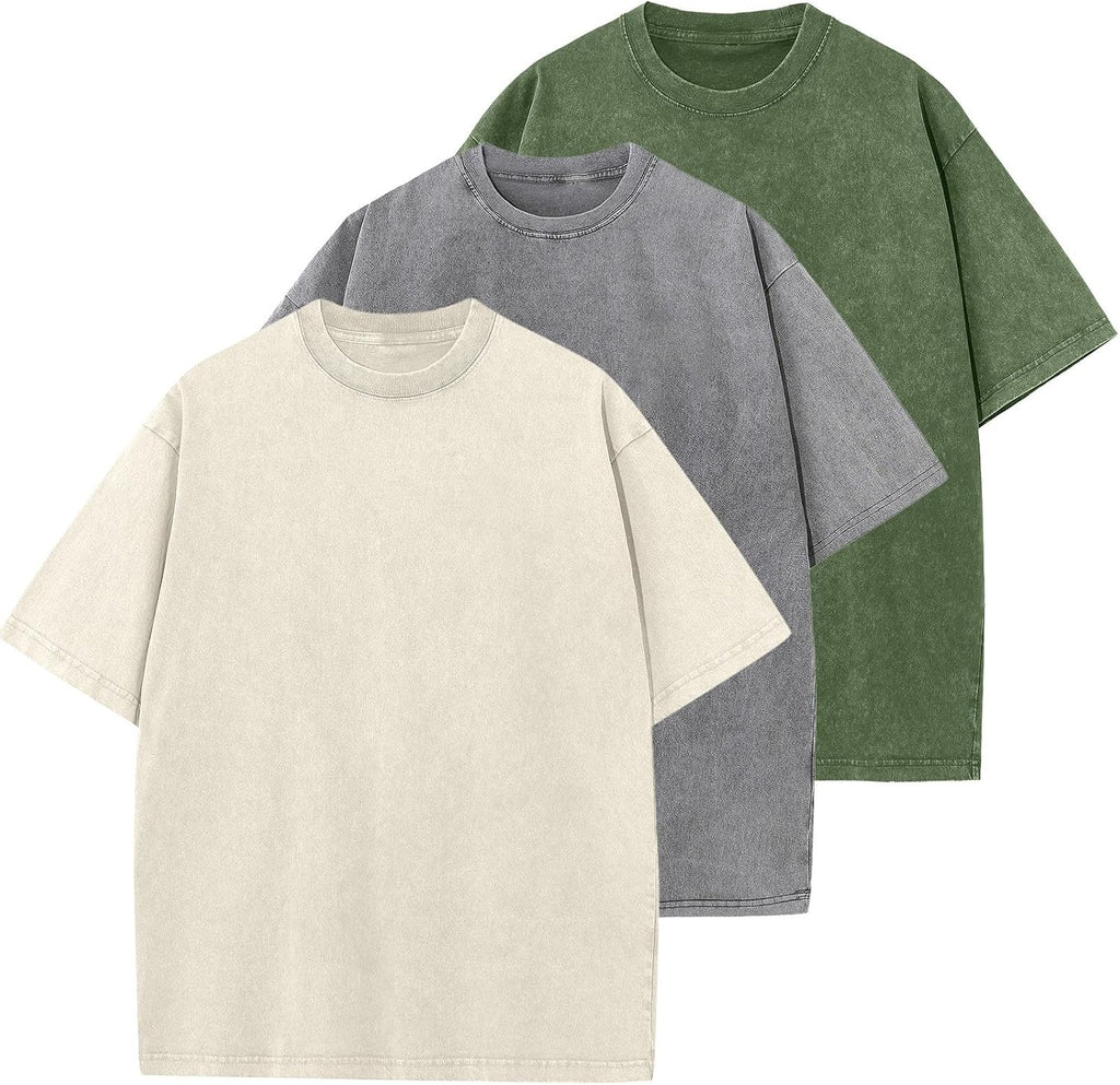 Unisex Cotton Oversized Tee - Loose Wash Solid Basic Top, Short Sleeve Crew Neck for Casual Everyday Layering - Small
