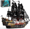 JMBricklayer Black Pirate Ship Model Building Set with Lights for Adults