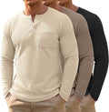 Men's Waffle Knit Henley 3-Pack - Long Sleeve Slim Fit Pullover Shirts with Raglan Sleeves and a Chest Pocket - Small