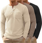 Men's Waffle-Knit Henley 3-Pack in apricot, coffee and black