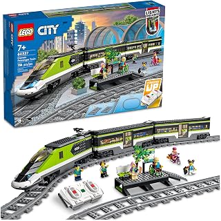 MEOW City Express Passenger Train Set - Remote Controlled Train Toy W/Working Headlights, 2 Coaches & 24 Track Pieces - Build