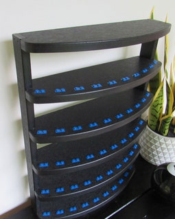 Large Curved Minifigure Display Shelf/Stand, Black poly lumber, holds 50 figures.
