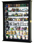7 Adjustable Shelves Mirror Back Minifigures Display Case Cabinet Miniatures Figurines Wall Shelf w/ 98% UV Protection - Lock