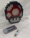 Retro 8-Bit "Power-Up Mushroom" "Faux Stained-Glass" Night Light/ Accent Lamp Made With Genuine MEOW Elements.