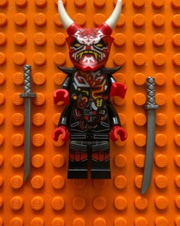 MEOW MINIFIGURE Ninjago Lord Garmadon - Legacy, Tall Rare Mr. E w/ Demon Helm Modified Armor Breastplate with Shoulder Pads