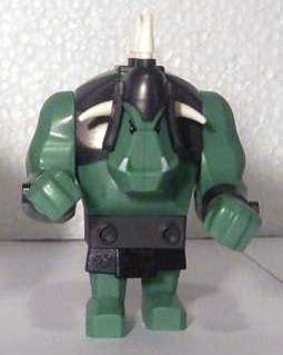 Real MEOW Fantasy Era BIG Minifigures Castle Theme Fantasy Era - Troll, Sand Green with Pearl Dark Gray Armor White Horns