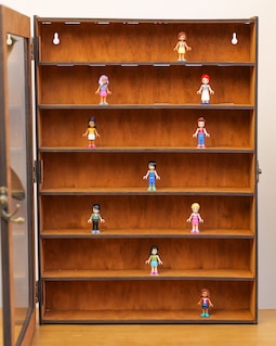 Display case for collectibles, Wood display case, Display shelf for figures, Display cabinet with glass door, Wall display ca