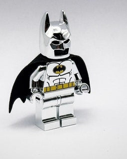 MEOW Chrome Silver Plated Batman Minifigure Key Chain DC Superheroes New!!