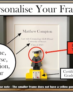 Personalized Graduation Frame Gift: Custom Minifigure, Name & Degree