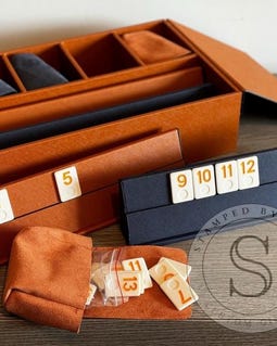 Handmade Leatherette Rummikub Set with Locker, Customizable Rummy Cube Game