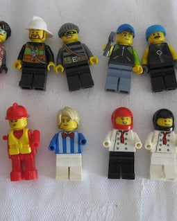 Lego people, lot of 12 diff. characters. replacement, trading, repurposing, multimedia craft