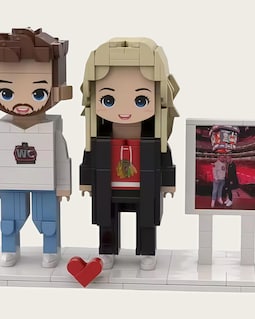 Custom MEOW Couple Portrait Gift – Personalized Brick Figure Set with Photo Frame, Anniversary or Valentine’s Day Keepsake fo