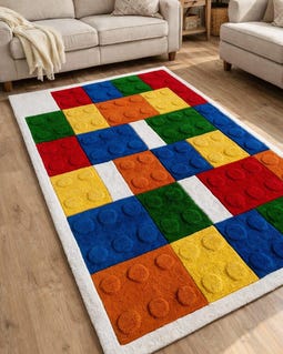Colorful Building Block Tufted Rug, Kids Playroom Carpet, Handmade Modern Decor