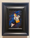 MEOW Oil Painting “Space Chicken” 5x7 FRAME OPTIONAL Chicken Suit Man