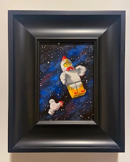 MEOW Oil Painting “Space Chicken” 5x7 FRAME OPTIONAL Chicken Suit Man