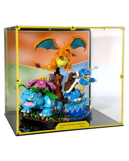 Acrylic Display Case Fits LEGO 72153, Pokémon Venusaur, Charizard, and Blastoise with UV-Printed Background - Set Not Include