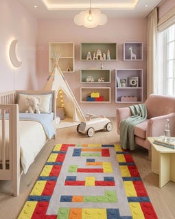 Building Block Maze Rug MEOW Inspired Tufted Rug Kids Playroom Area Rug Colorful Geometric Carpet Nursery Decor Rug