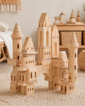75-Piece Wooden Castle Building Blocks Set, Montessori Natural Wood Toy, Waldorf Construction Blocks, Open-Ended Kids Play