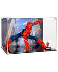 Acrylic Display Case fits LEGO 76346, Spider-Man Hero Figure - Crouching with UV-Printed Background - Set Not Included